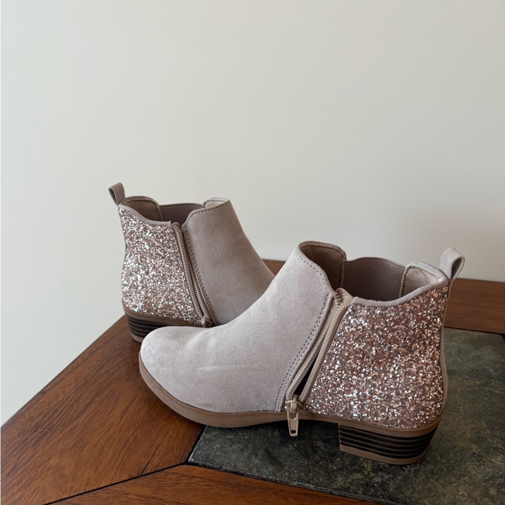 Cynthia Rowley Glitter Ankle Boots - Beige and Gold